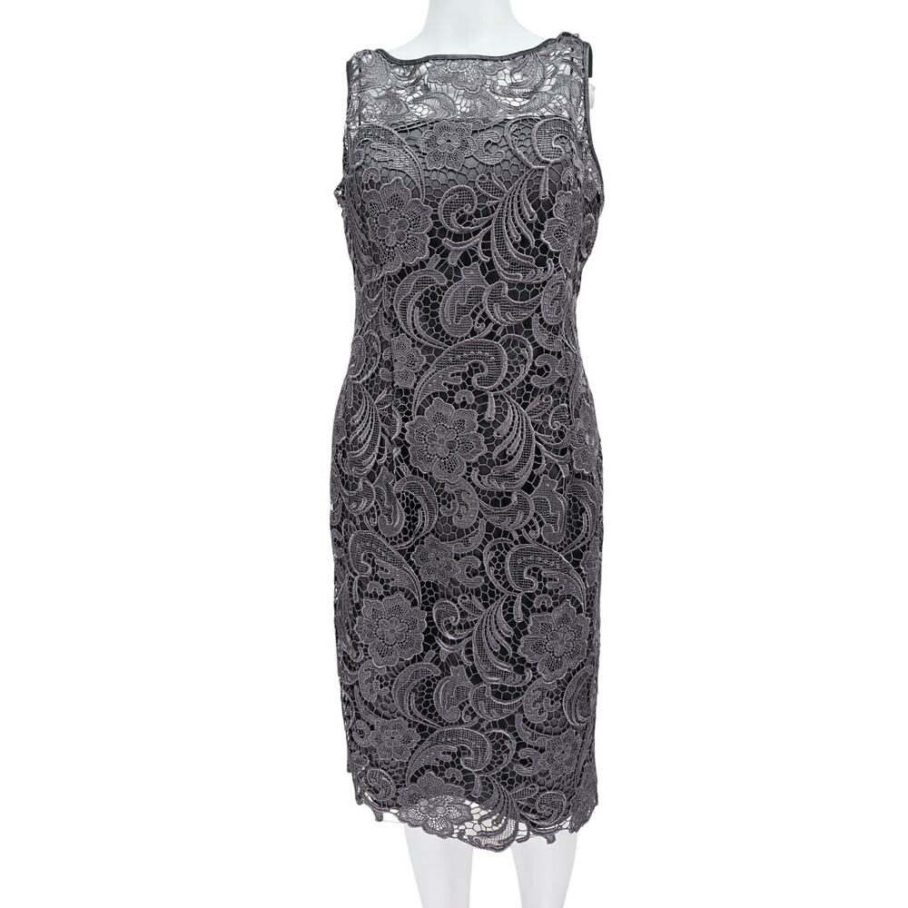 Adrianna Papell Guipure Lace Sheath Dress Grey 8